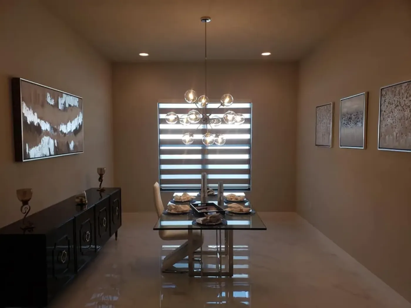 Zebra shades in a dining room